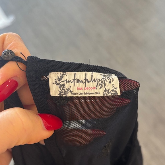 Intimately Free People Sheer Black long sleeve bodysuit mesh embroidered floral - Picture 2 of 7